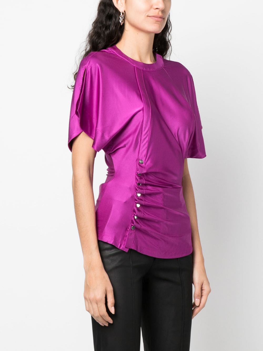 Shop Rabanne Ruched Satin-jersey Top In Pink