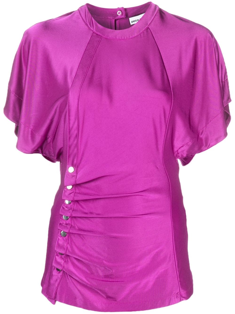 Shop Rabanne Ruched Satin-jersey Top In Pink