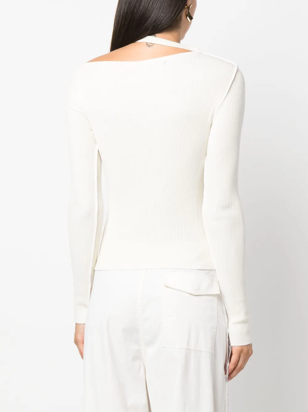 Julfer Kylie Cut-out Ribbed-knit Top In White