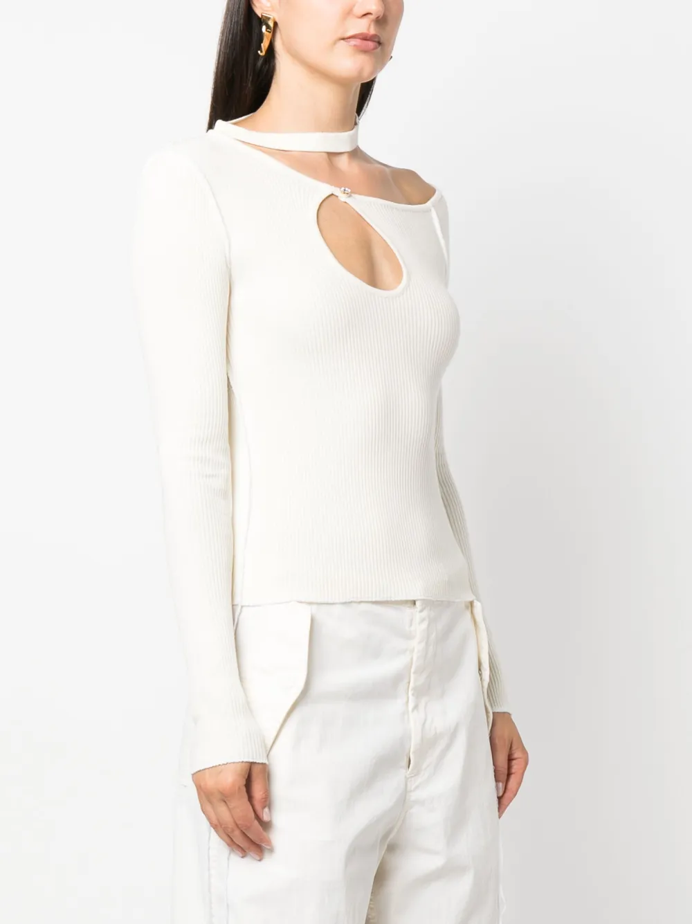 Julfer Kylie Cut-out Ribbed-knit Top In White