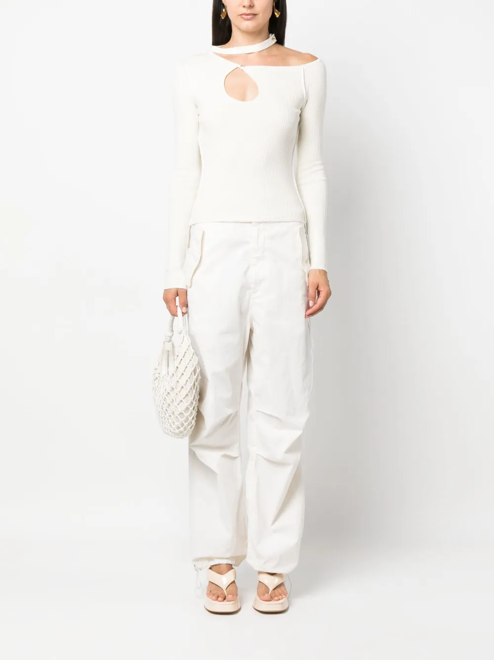 Julfer Kylie Cut-out Ribbed-knit Top In White