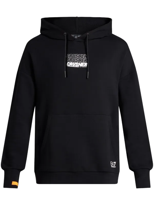 Ea7 Emporio Armani slogan print Cotton Hoodie Farfetch