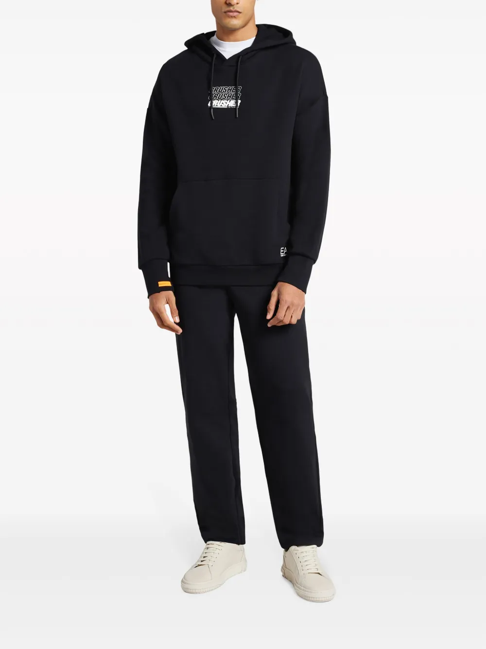 Ea7 Emporio Armani slogan-print cotton hoodie - Zwart