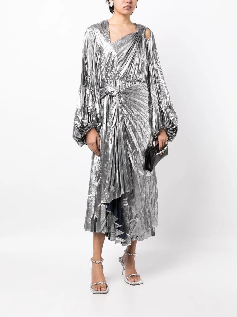 Acler Wellington Metallic Plissé Midi Dress Farfetch