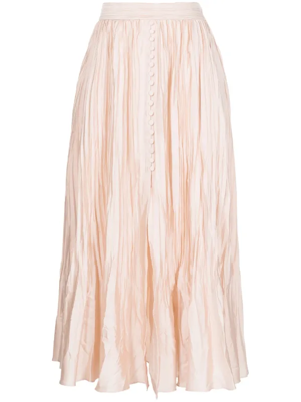 Simkhai Crinkled-finish Pleated Midi Skirt in Pink