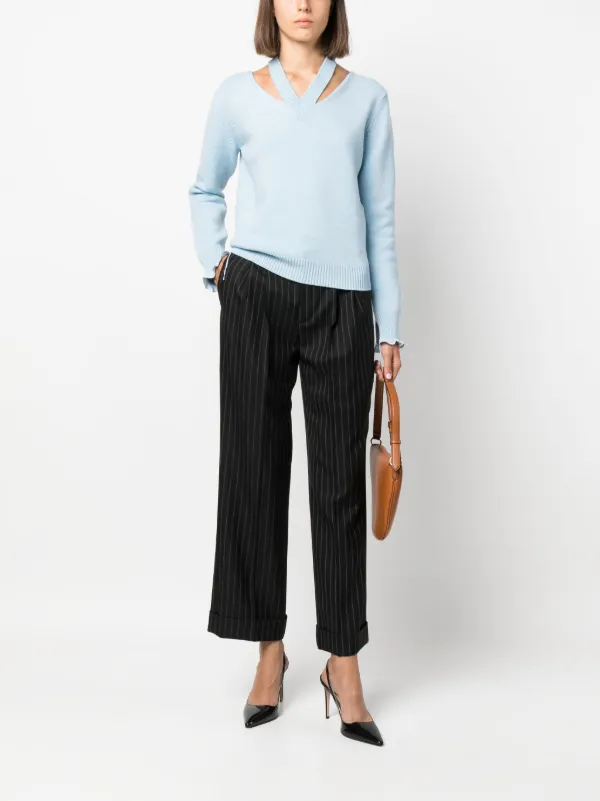 FENDI logo-embroidered cut-out fine-knit Jumper | Blue | FARFETCH