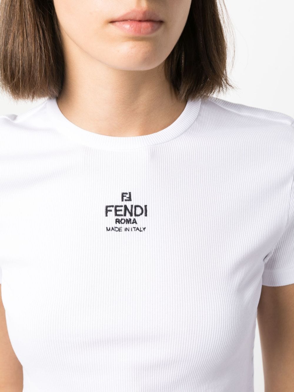 Shop Fendi Logo-embroidered Ribbed T-shirt In White