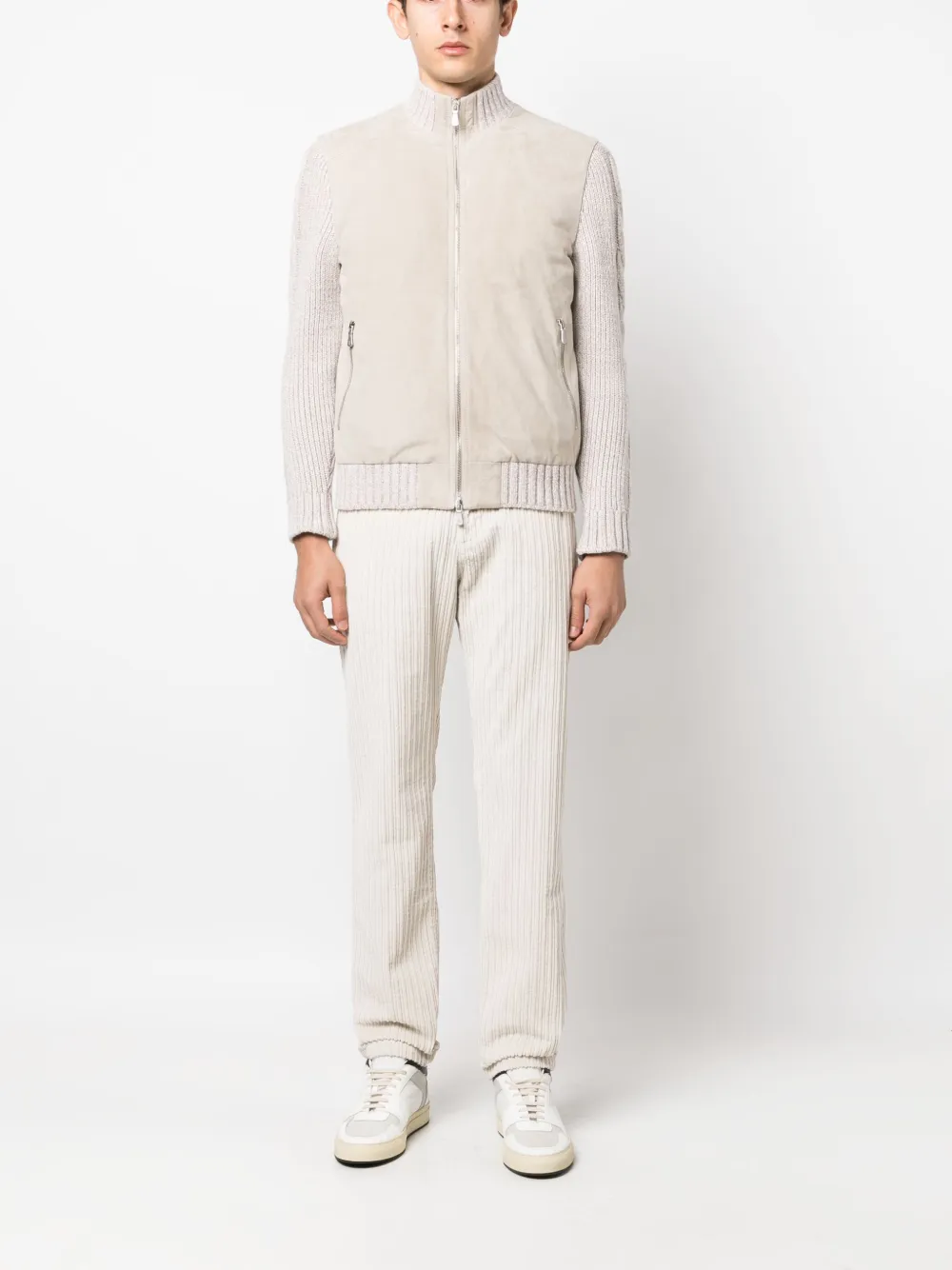 Eleventy knitted-panels suede shirt jacket - Beige
