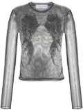Blumarine wings-print tulle top - Grey