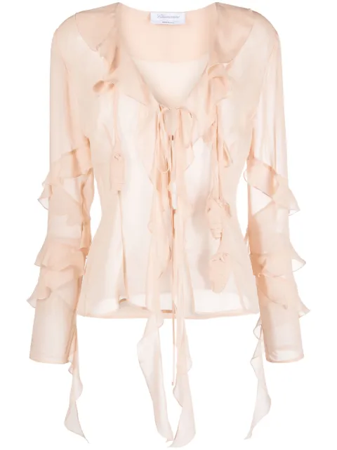 Blumarine ruffled-trim silk blouse 