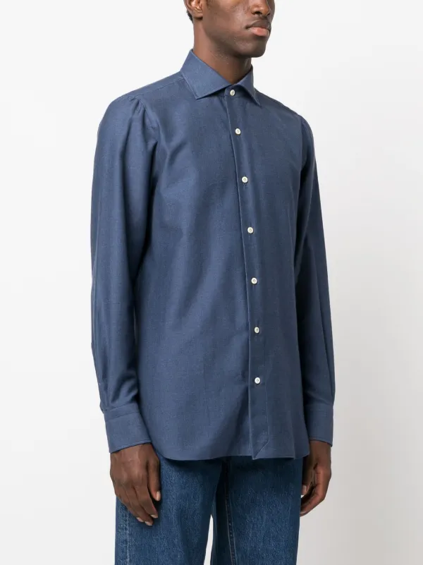 Finamore Napoli ダークブルー 長袖シャツ Finamore 1925 Napoli ロングスリーブ シャツ | ブルー