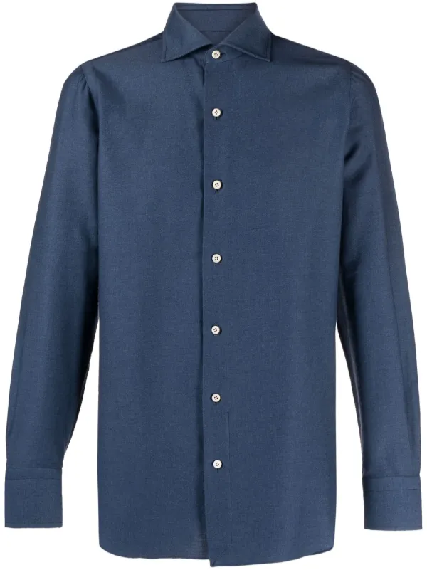 Finamore Napoli ダークブルー 長袖シャツ Napoli regular fit dark blue stretch shirt