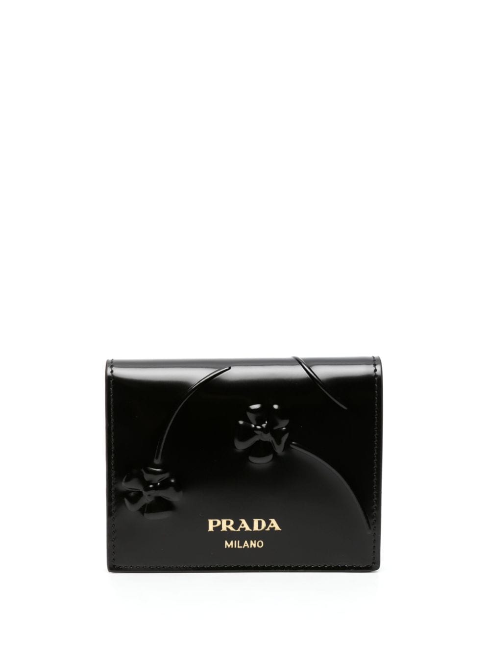 Image 1 of Prada logo-plaque floral-embossed patent wallet