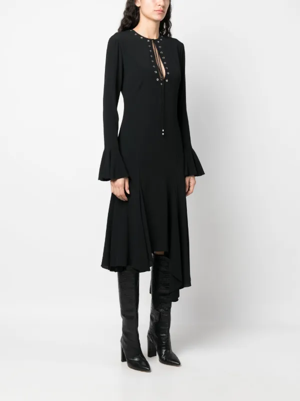 Blumarine Eyelet-detail Asymmetric Midi Dress - Black
