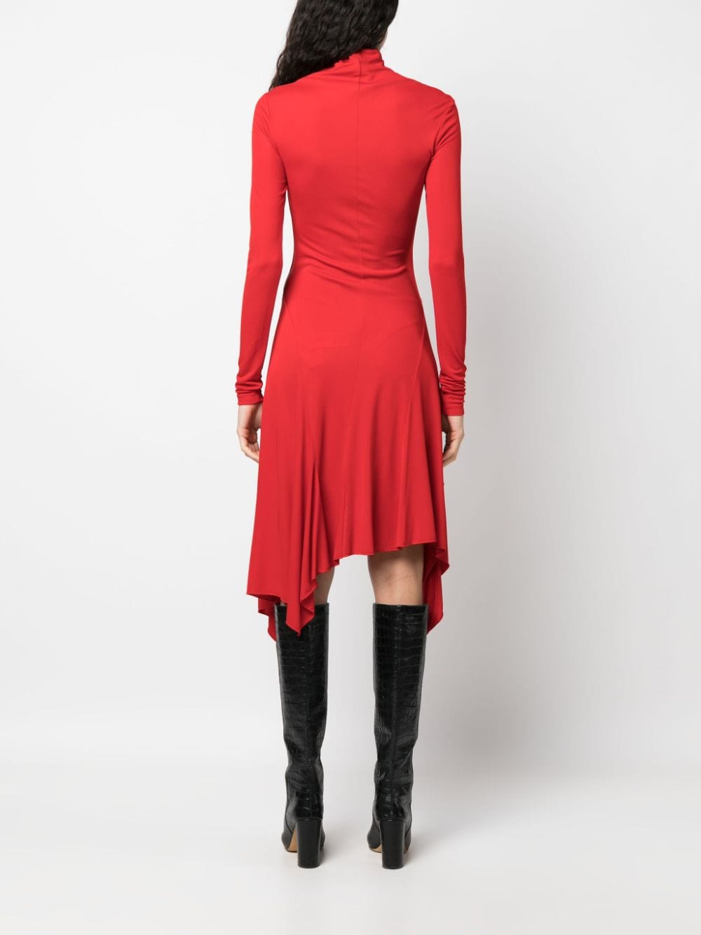 Shop Blumarine High-neck Asymmetric Midi Dress In Red