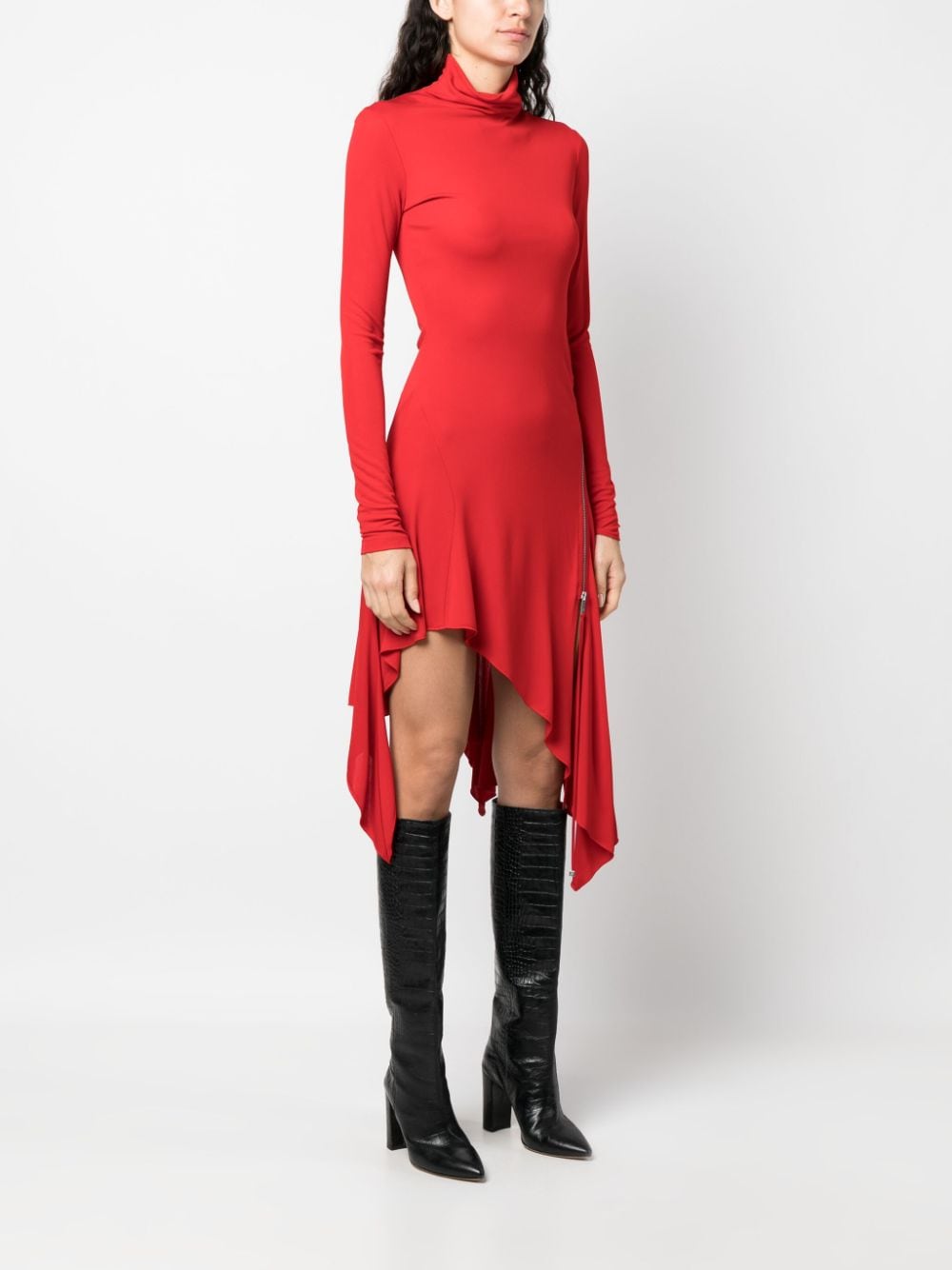 Shop Blumarine High-neck Asymmetric Midi Dress In Red