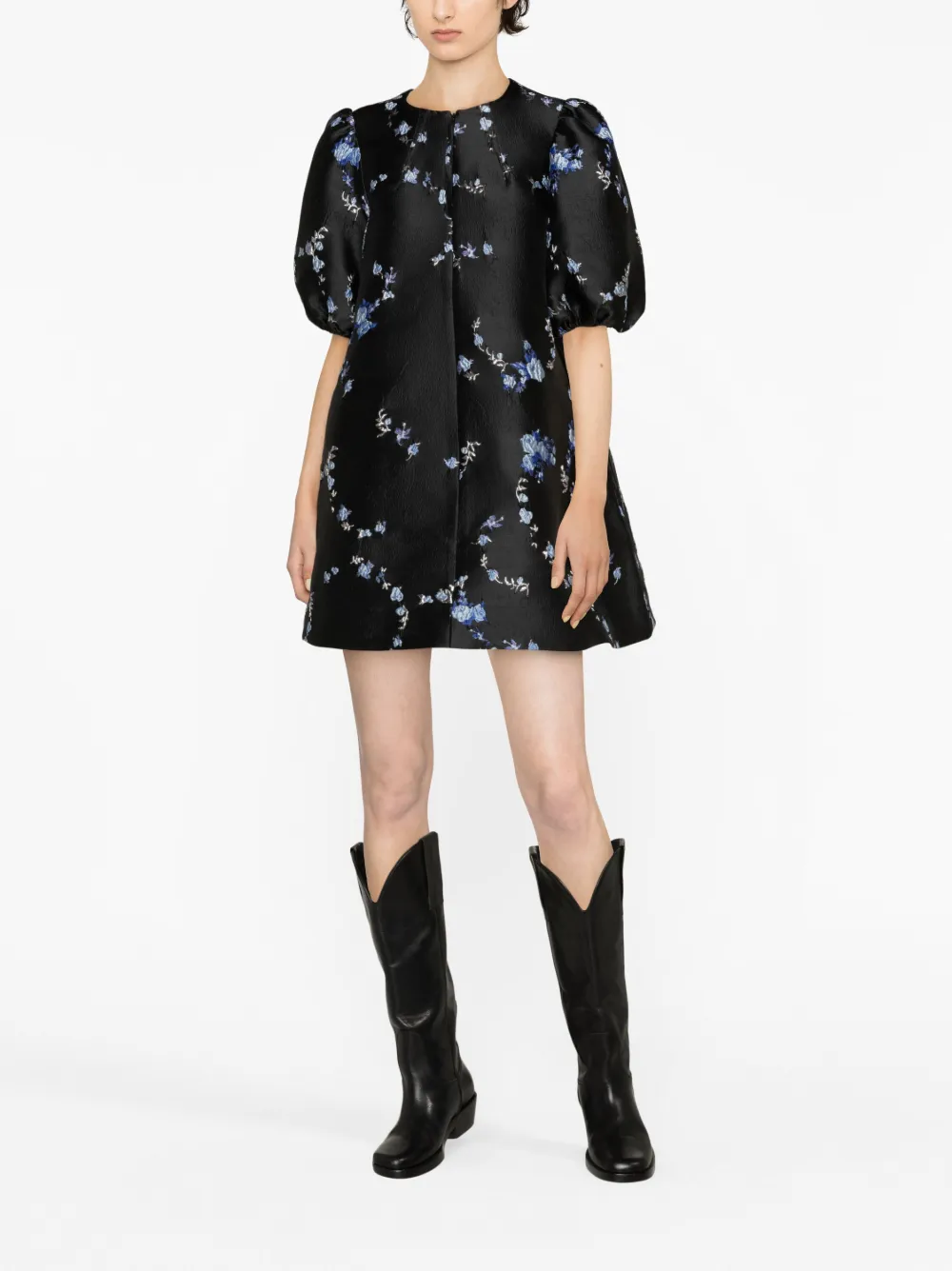 GANNI floral-jacquard minidress - Zwart