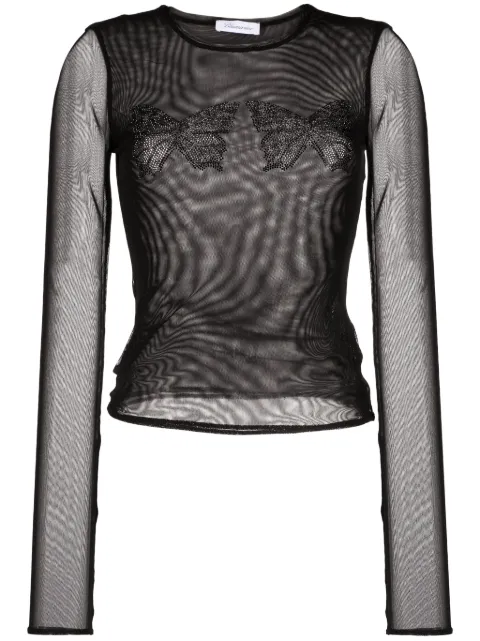 Blumarine butterfly-embellished mesh top