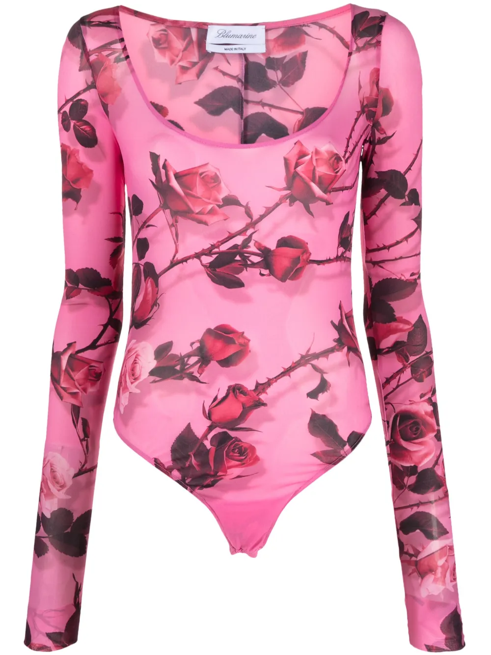 Blumarine floral-print long-sleeve bodysuit – Pink