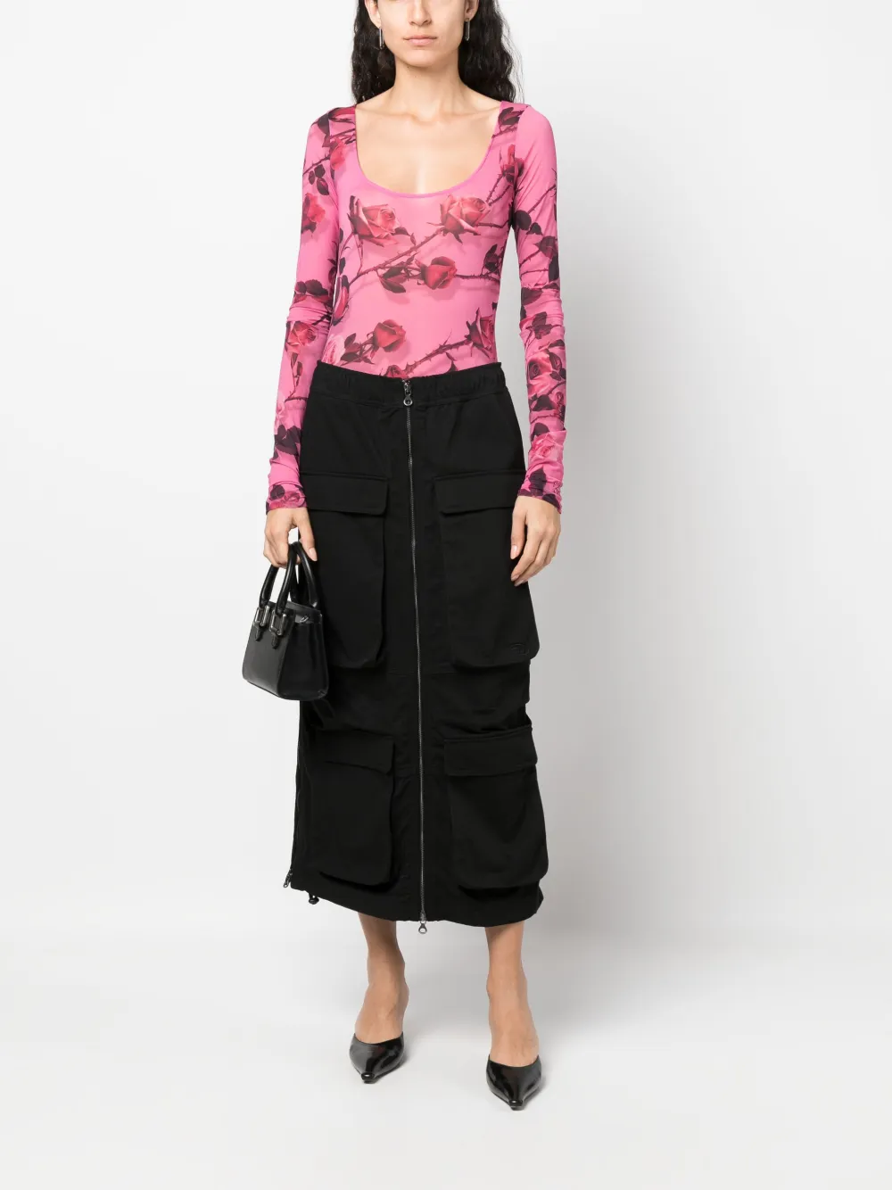  Blumarine Floral-print Long-sleeve Bodysuit - Pink 