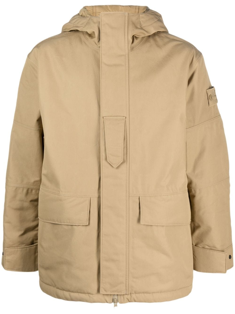 Stone Island Garment-dyed Cotton Hooded Jacket In Neutrals