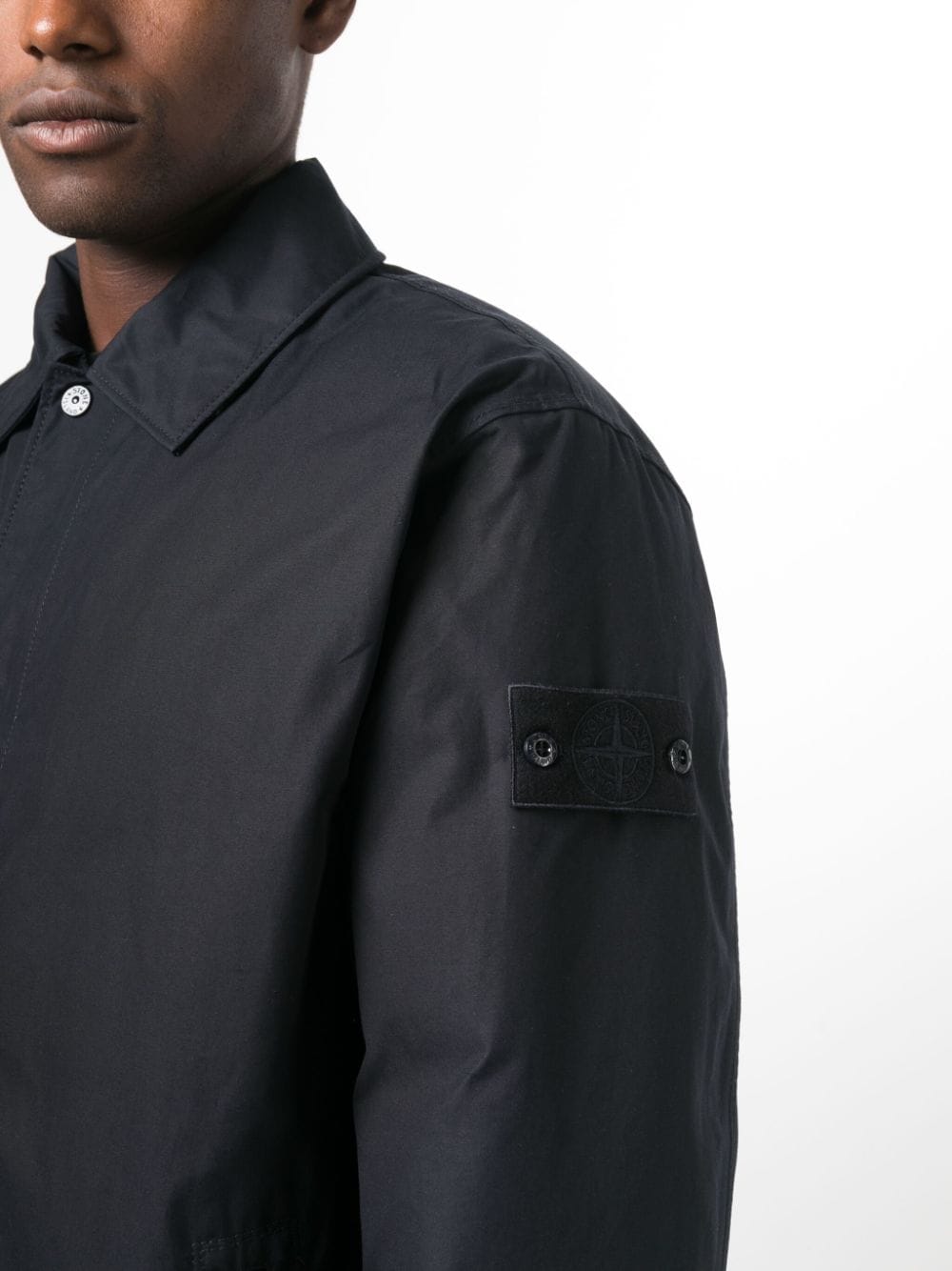 Shop Stone Island Compass-patch Down Shirt Jacket In Blue