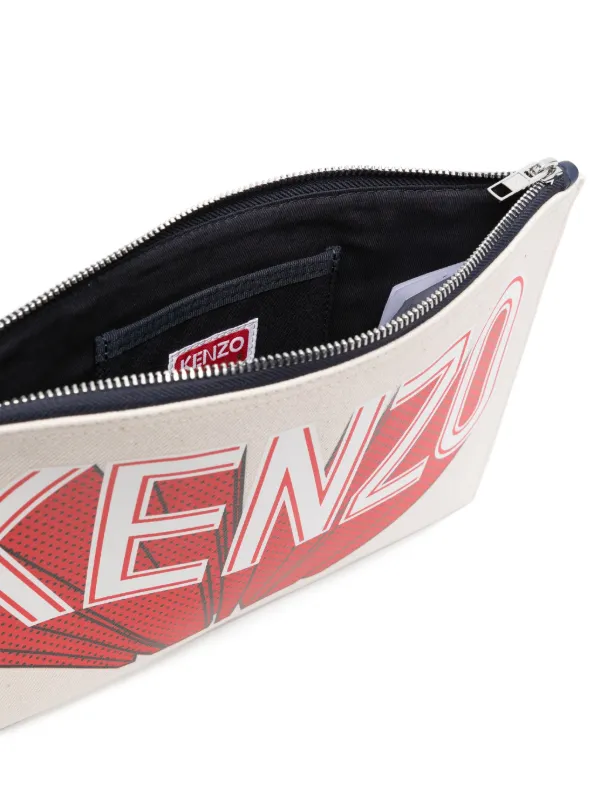 Kenzo logo print Canvas Clutch Bag Farfetch
