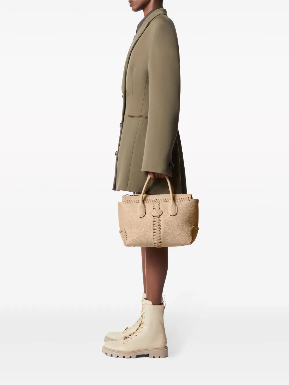 Shop Tod's Di Logo-patch Leather Tote Bag In Neutrals