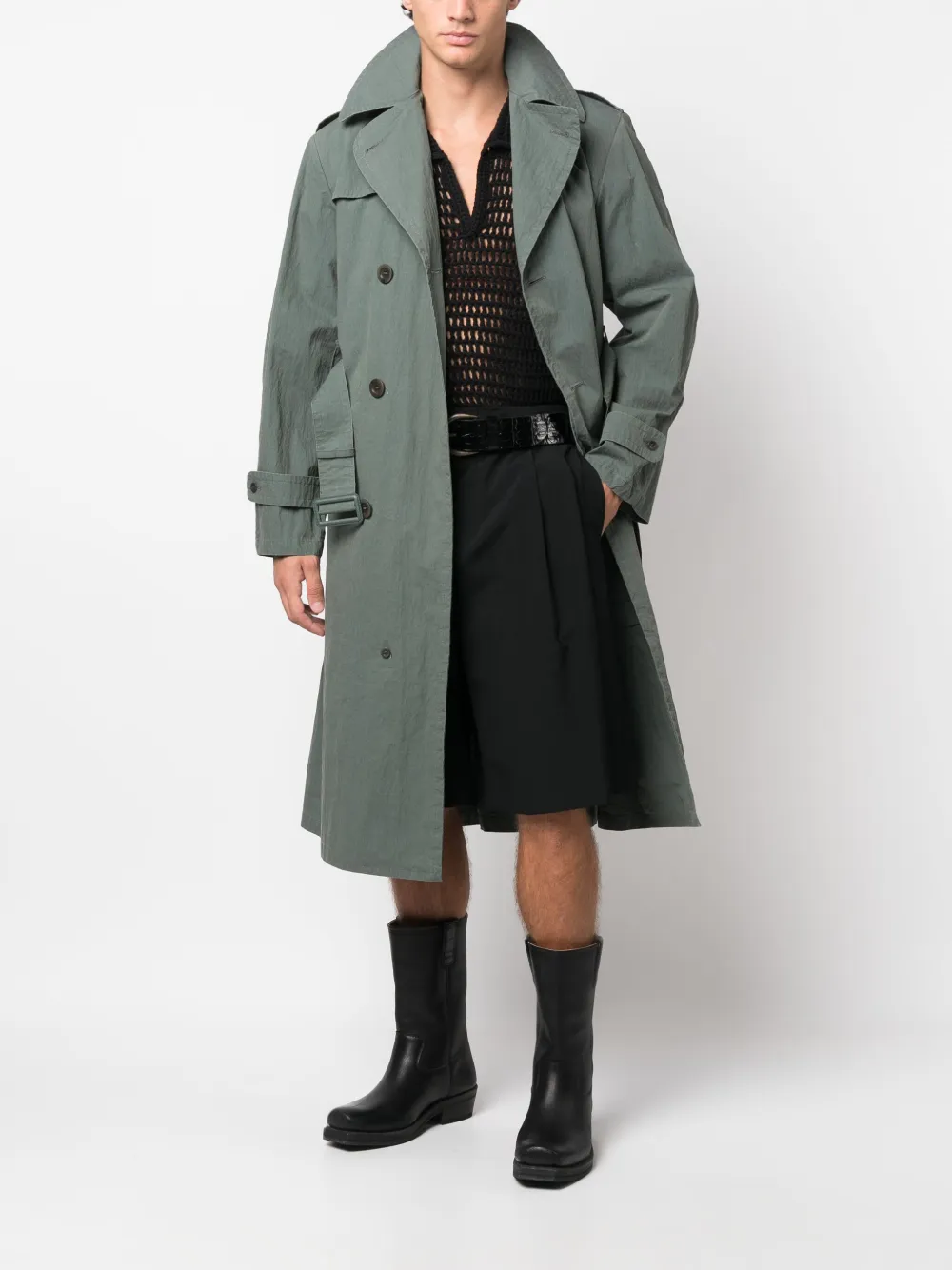 Maison Margiela double-breasted belted-waist trench coat - Groen