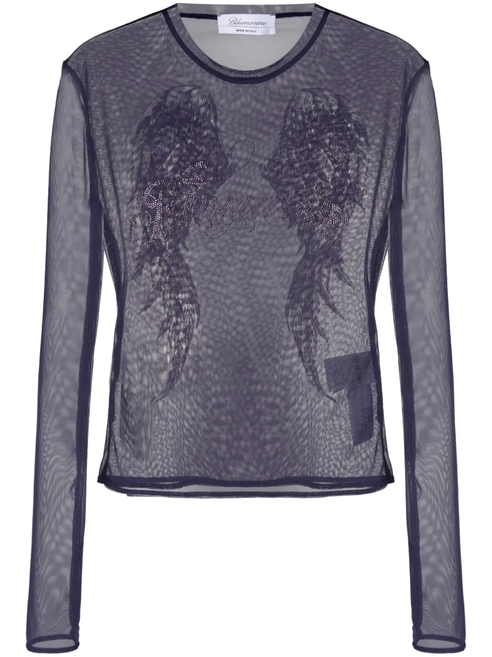 Blumarine Wings-print Tulle Top In Purple