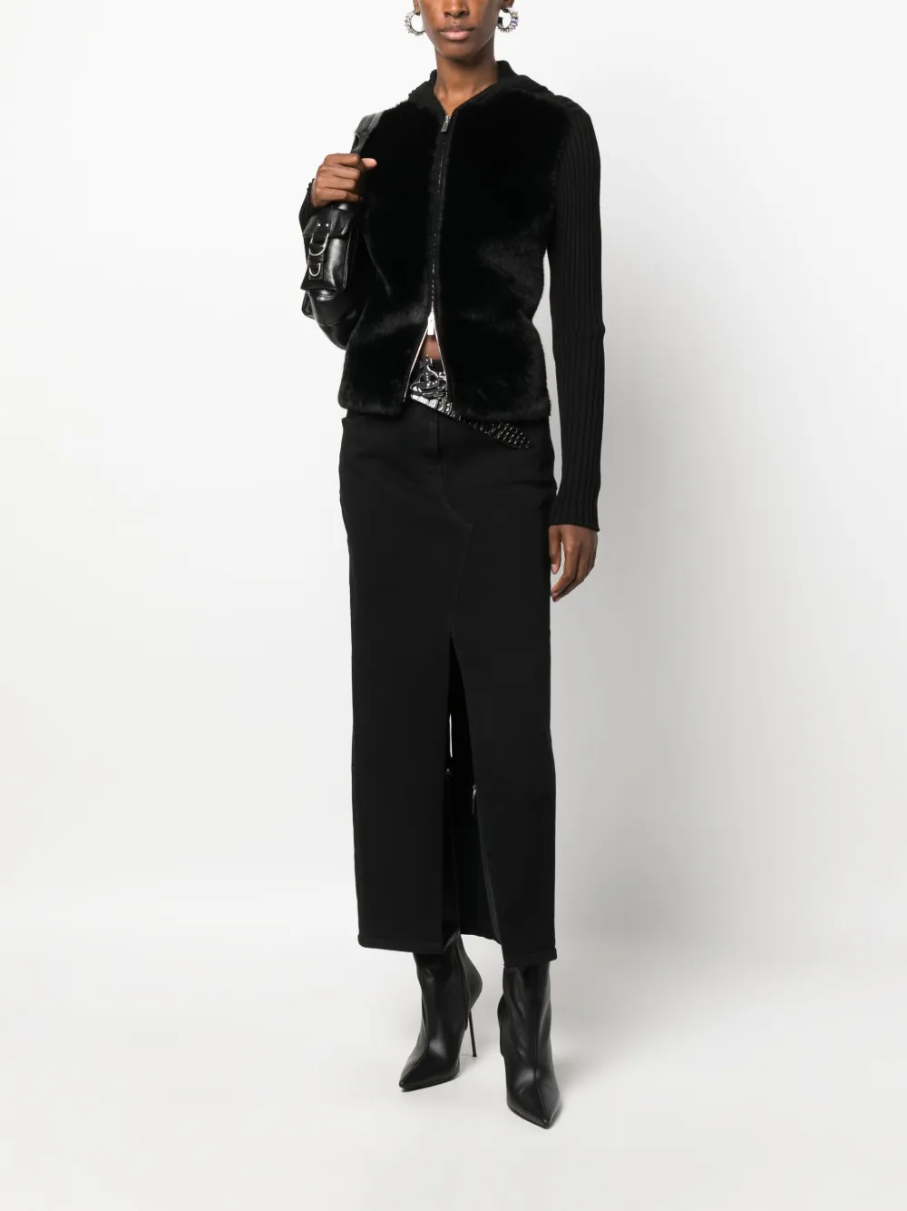 Blumarine Vest met vlakken van imitatiebont - Zwart
