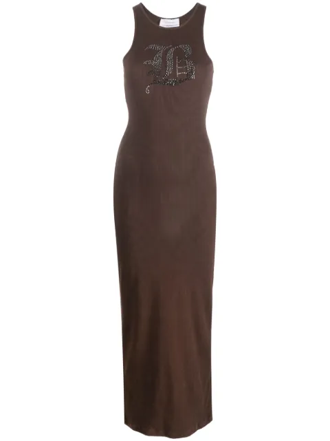 Blumarine rhinestone-logo midi dress