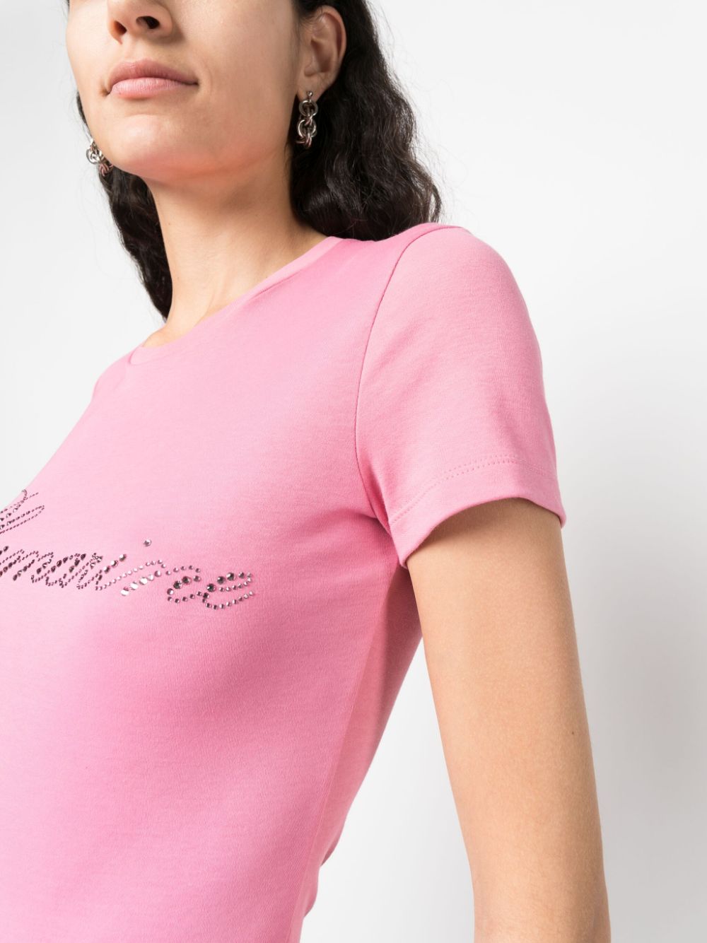 Shop Blumarine Logo-embellishment Cotton T-shirt In Pink