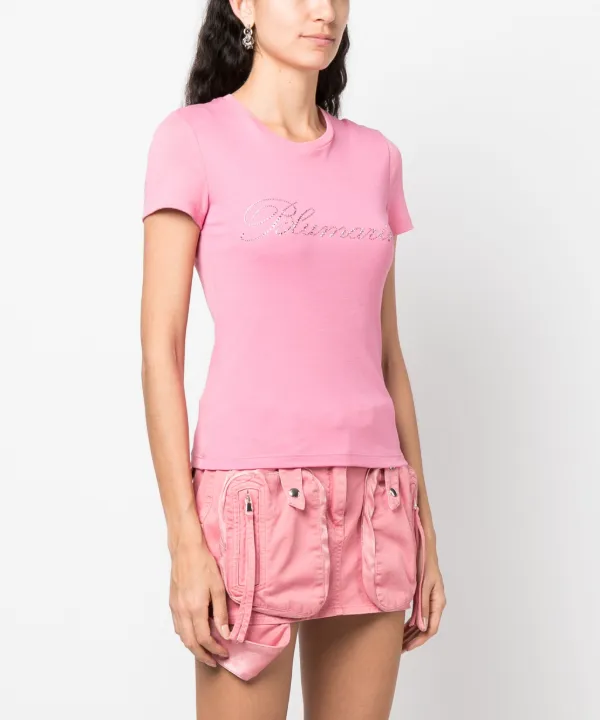 Blumarine logo-embellishment Cotton T-shirt | Pink | FARFETCH JO