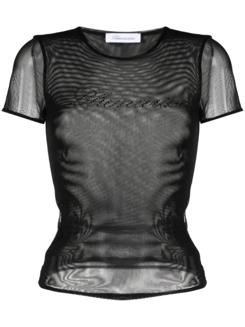 Blumarine logo-embellished mesh T-shirt