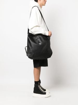 Y-3 Lux Leather Logo Printed Tote Bag in Black for Men