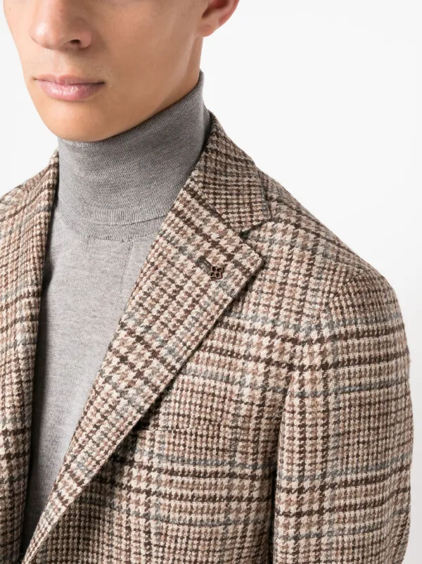 Tagliatore plaid check Knitted Blazer Brown FARFETCH TH