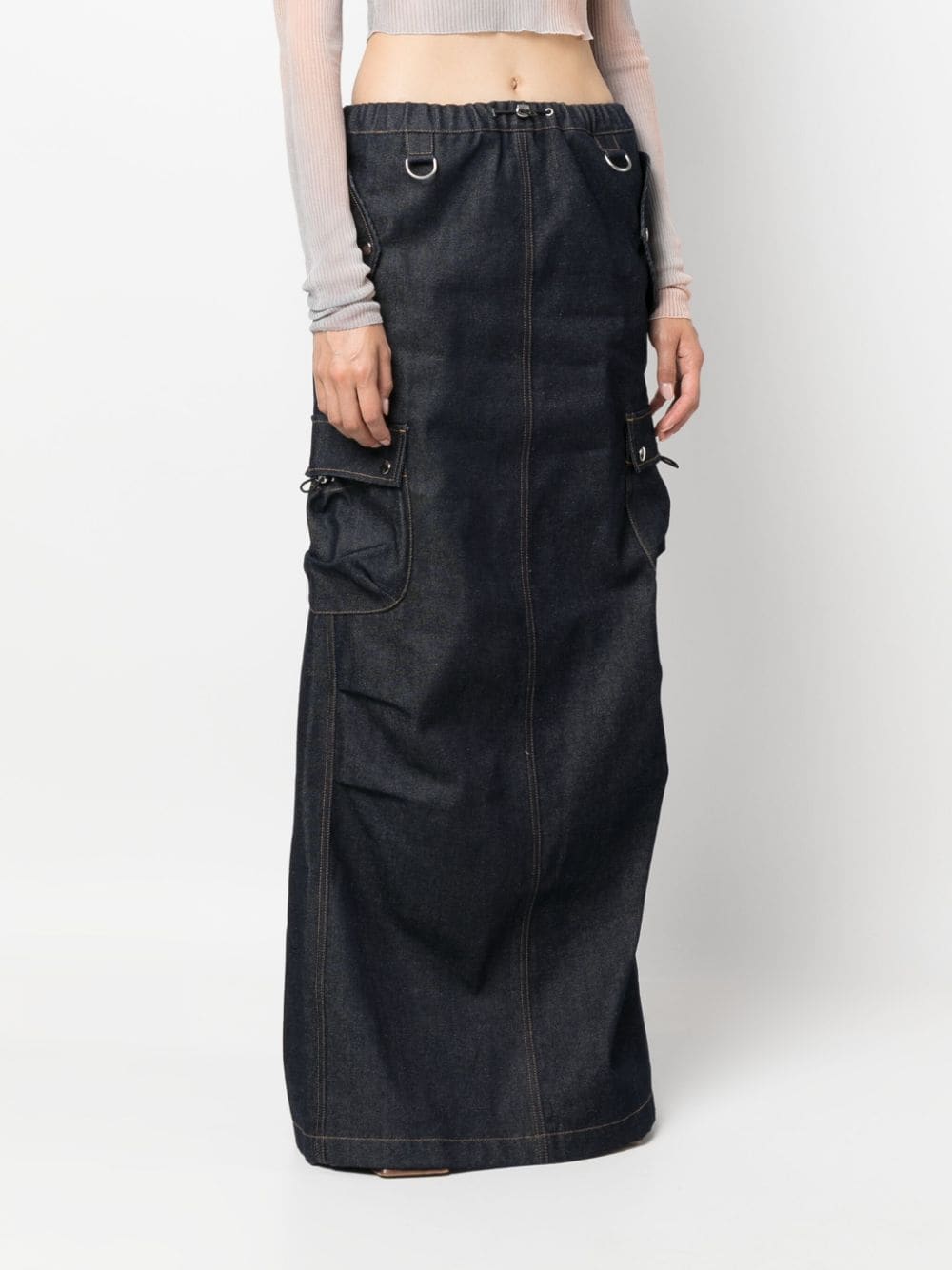 Shop Coperni Dark-wash Denim Maxi Skirt In Blue