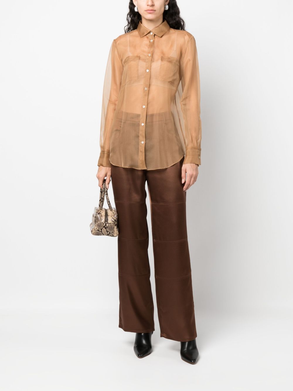 Blanca Vita Capparis semi-sheer silk shirt - Bruin