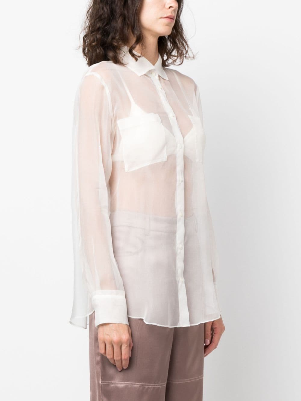 Shop Blanca Vita Capparis Semi-sheer Silk Shirt In White