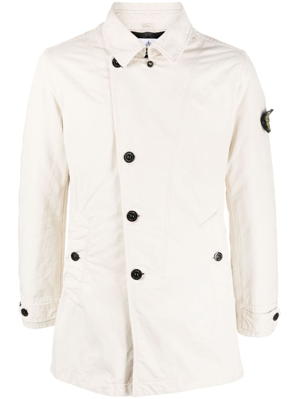 Stone Island Compass-patch Single-breasted Coat In White