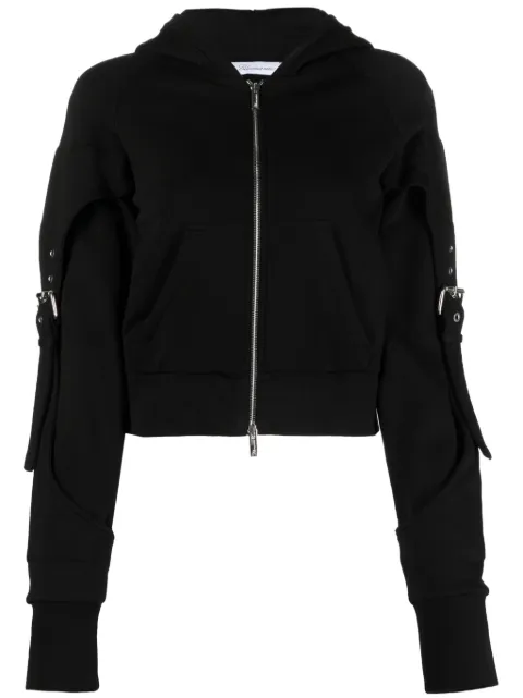 Blumarine buckle-detail zip-up cotton hoodie