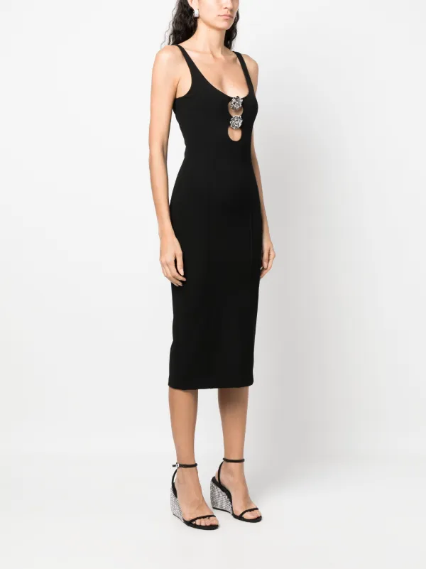 Blumarine Metallic floral-appliqu Midi Dress | Black | FARFETCH