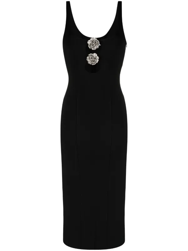 blumarine floral-appliqué midi dress Blumarine Metallic floral-appliqué Midi Dress | Black
