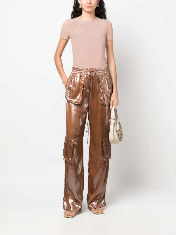 Blumarine logo-embellishment Mesh T-shirt | Neutrals | FARFETCH