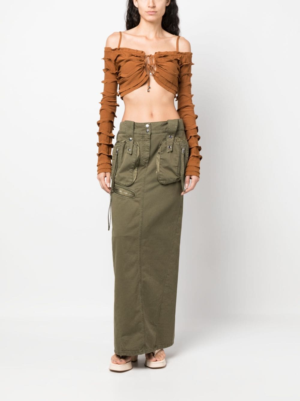 Shop Blumarine Patch-pockets Cotton Long Skirt In Green