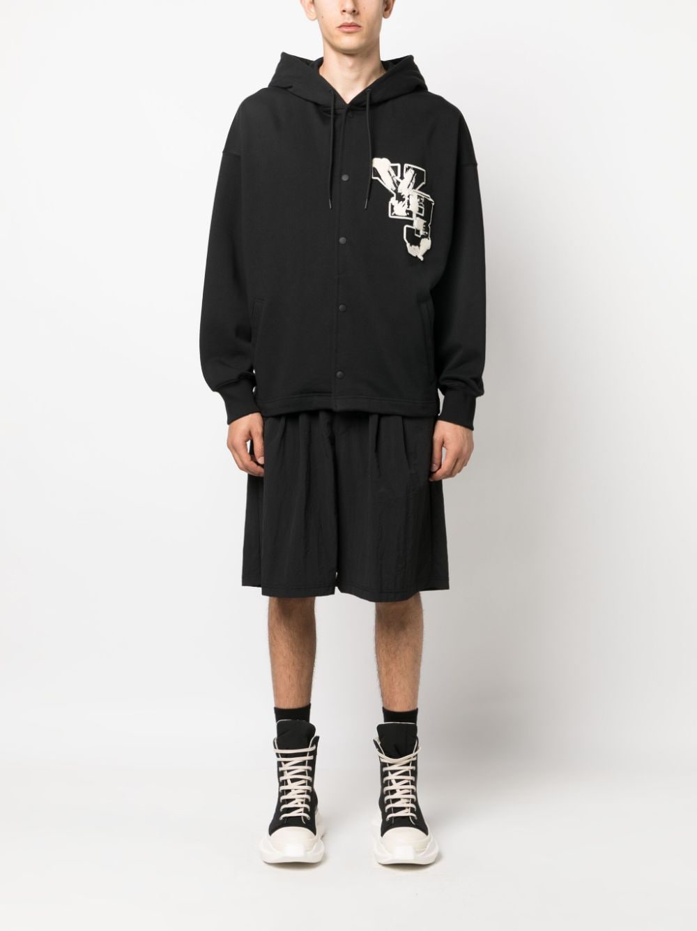 Y-3 logo-patch organic-cotton hoodie - Zwart