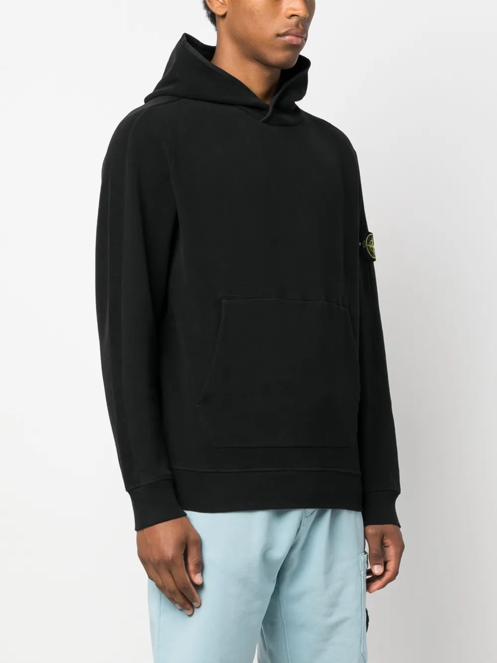 Shop Stone Island Compass-patch Cotton Hoodie In Black