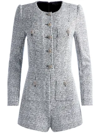 Alice + Olivia Shiloh Buttoned Tweed Playsuit - Farfetch