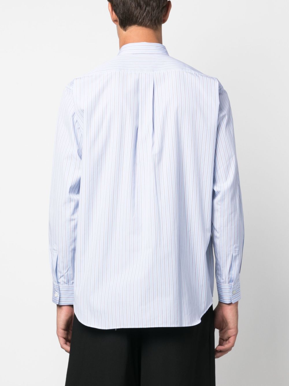 Shop Comme Des Garçons Shirt Stripped Cotton Shirt In Blue